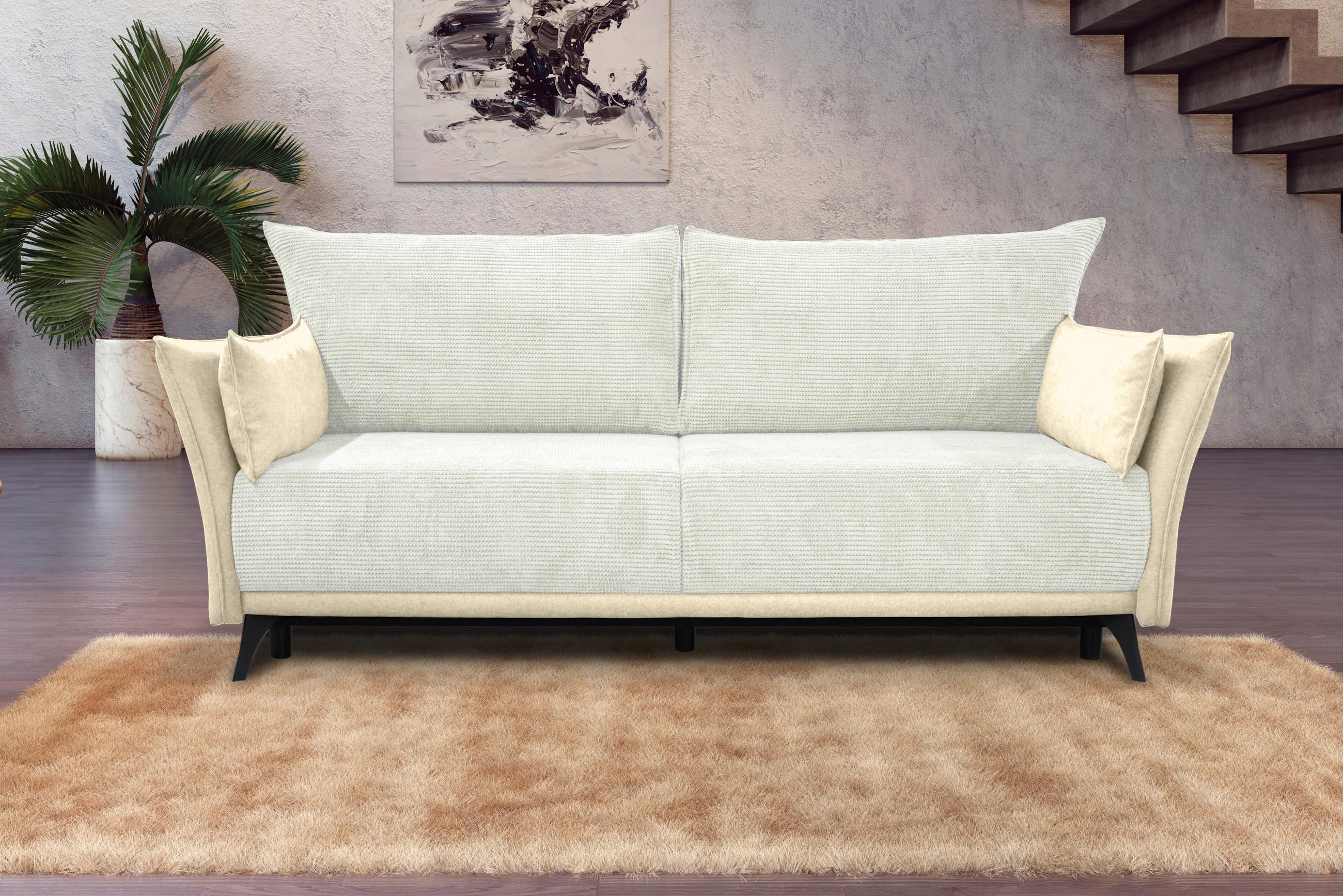 SCHLAFSOFA Cord, Flachgewebe Creme, Weiß  - Creme/Schwarz, KONVENTIONELL, Textil/Metall (223/72/100cm) - Carryhome