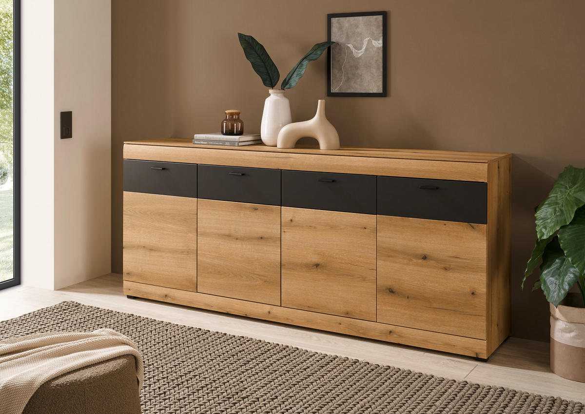 SIDEBOARD  200/87/42 cm 2 Schublade(n)  - Eichefarben/Schwarz, Design, Holzwerkstoff/Metall (200/87/42cm) - MID.YOU