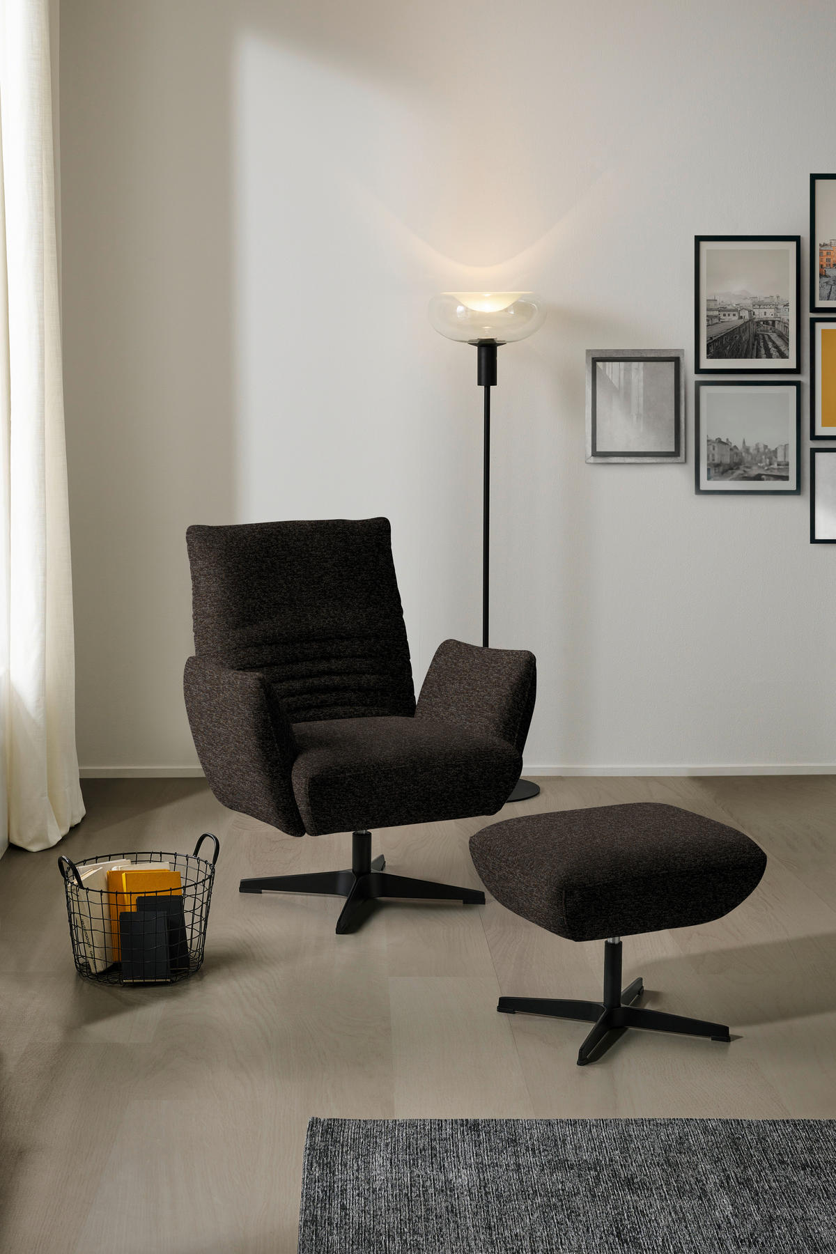 SESSEL in Bouclé Dunkelbraun  - Dunkelbraun/Schwarz, Design, Textil/Metall (60/94/86cm) - Dieter Knoll