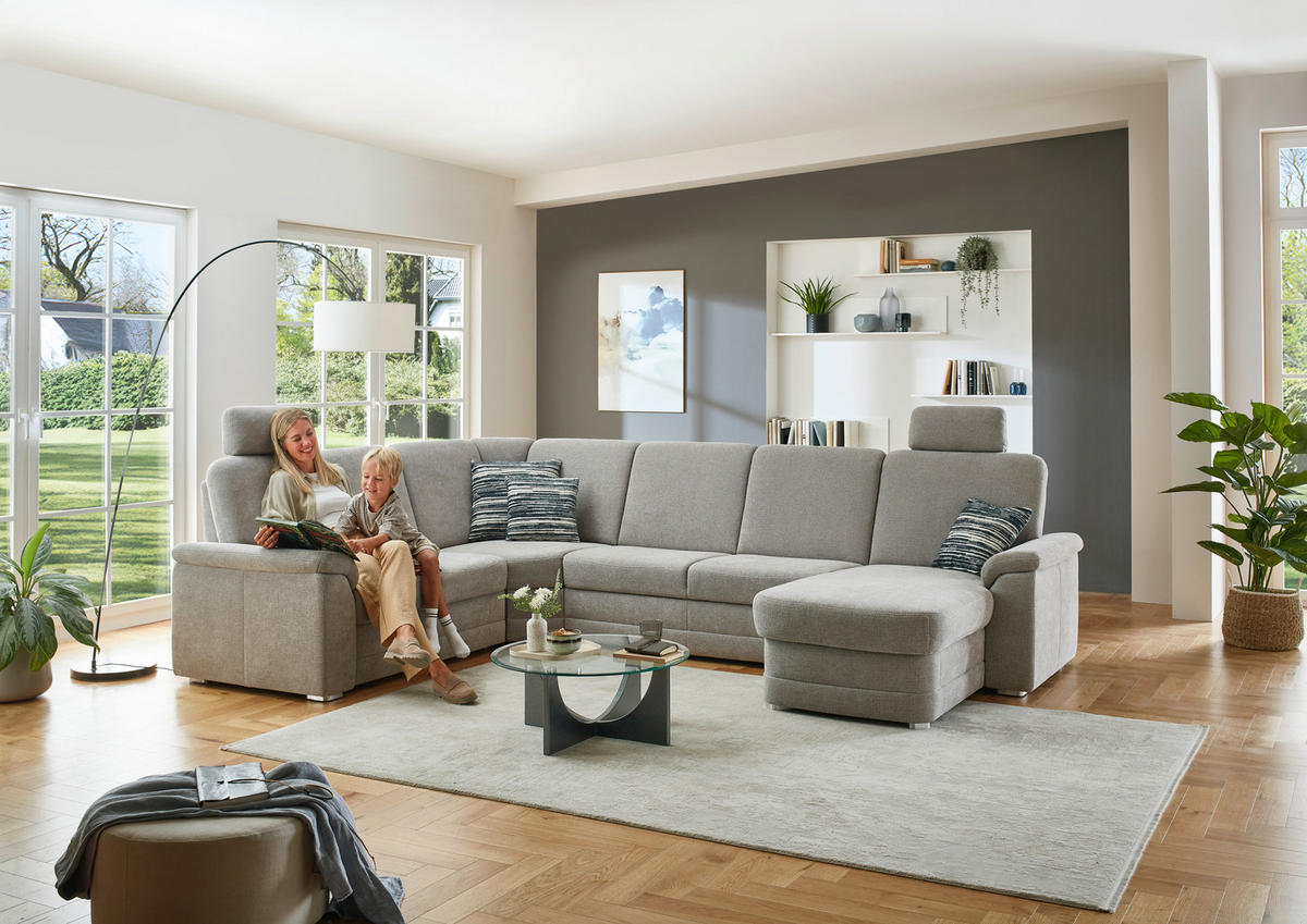 WOHNLANDSCHAFT Chenille Hellgrau  - Hellgrau/Alufarben, Konventionell, Holz/Textil (235/329/160cm) - Beldomo Comfort