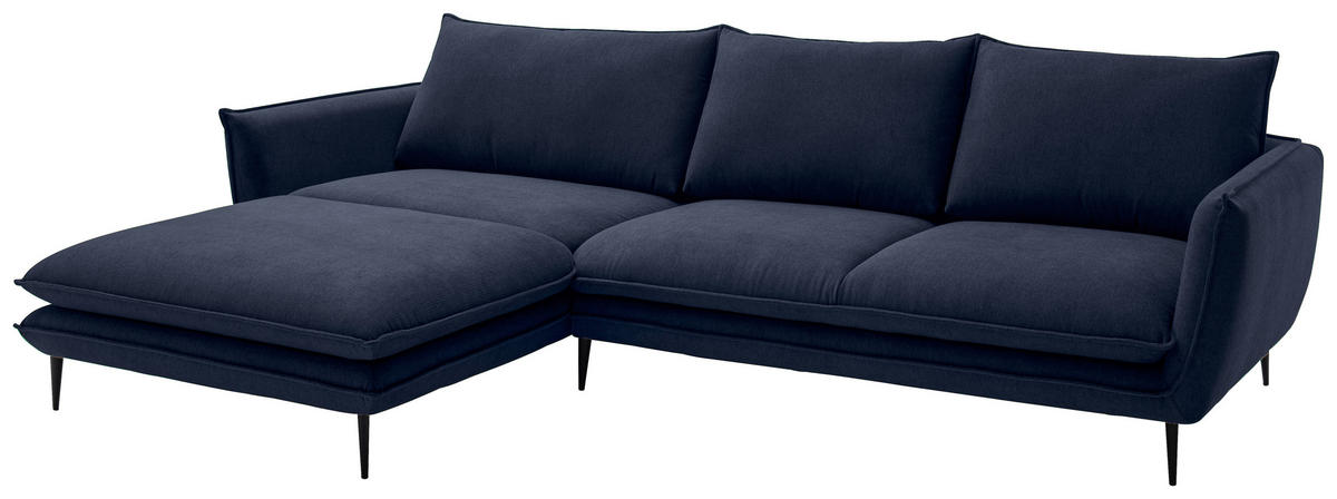 ECKSOFA Dunkelblau Webstoff  - Schwarz/Dunkelblau, KONVENTIONELL, Textil/Metall (196/304cm) - Hom`in