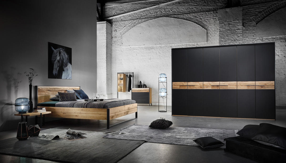 BETTANLAGE 180/200 cm  in Graphitfarben, Eichefarben   - Eichefarben/Graphitfarben, Konventionell, Holz/Metall (180/200cm) - Valdera
