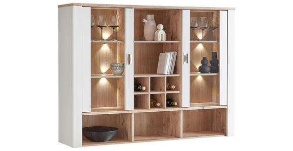 AUFSATZSCHRANK 162,4/121,6/38,2 cm  - Eichefarben/Grau, KONVENTIONELL, Glas/Holzwerkstoff (162,4/121,6/38,2cm) - Hom`in