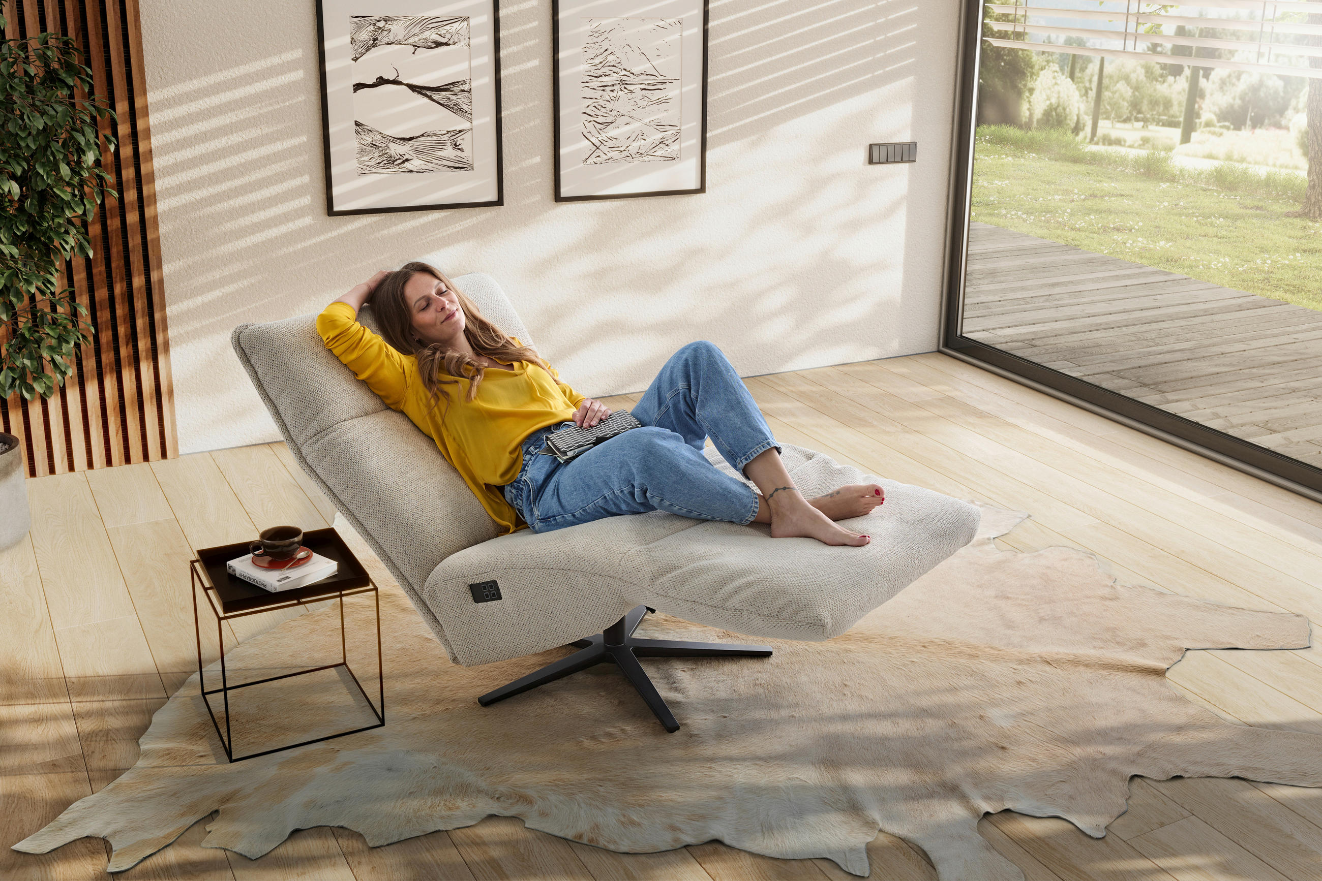 RELAXAČNÍ KŘESLO, textil, krémová - černá/krémová, Moderní, kov/textil (90/106/96cm) - Chilliano