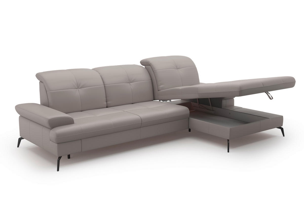 ECKSOFA in Vliesstoff Kombination Echtleder/Stoff Hellgrau  - Hellgrau/Schwarz, Konventionell, Leder/Textil (279/185cm) - Sit & More