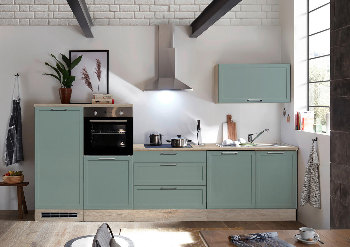 KÜCHENLEERBLOCK 320 cm   in Grün, Eiche San Remo  - Chromfarben/Eiche San Remo, Design, Holzwerkstoff/Metall (320cm) - MID.YOU