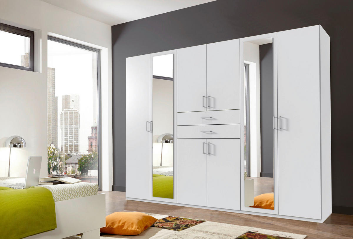 KLEIDERSCHRANK 270/208/58 cm,  in Weiß, 8 Tür(en)  - Alufarben/Weiß, KONVENTIONELL, Holzwerkstoff/Kunststoff (270/208/58cm) - P & B