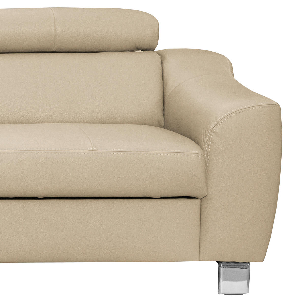 ECKSOFA in Lederlook Echtleder Beige  - Chromfarben/Beige, Design, Leder/Textil (208/245cm) - Livetastic