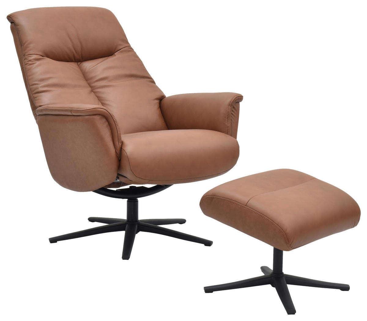 RELAXSESSELSET Lederlook Echtleder    - Cognac/Schwarz, Design, Leder/Holz (72/109/86/111/81cm) - Livetastic