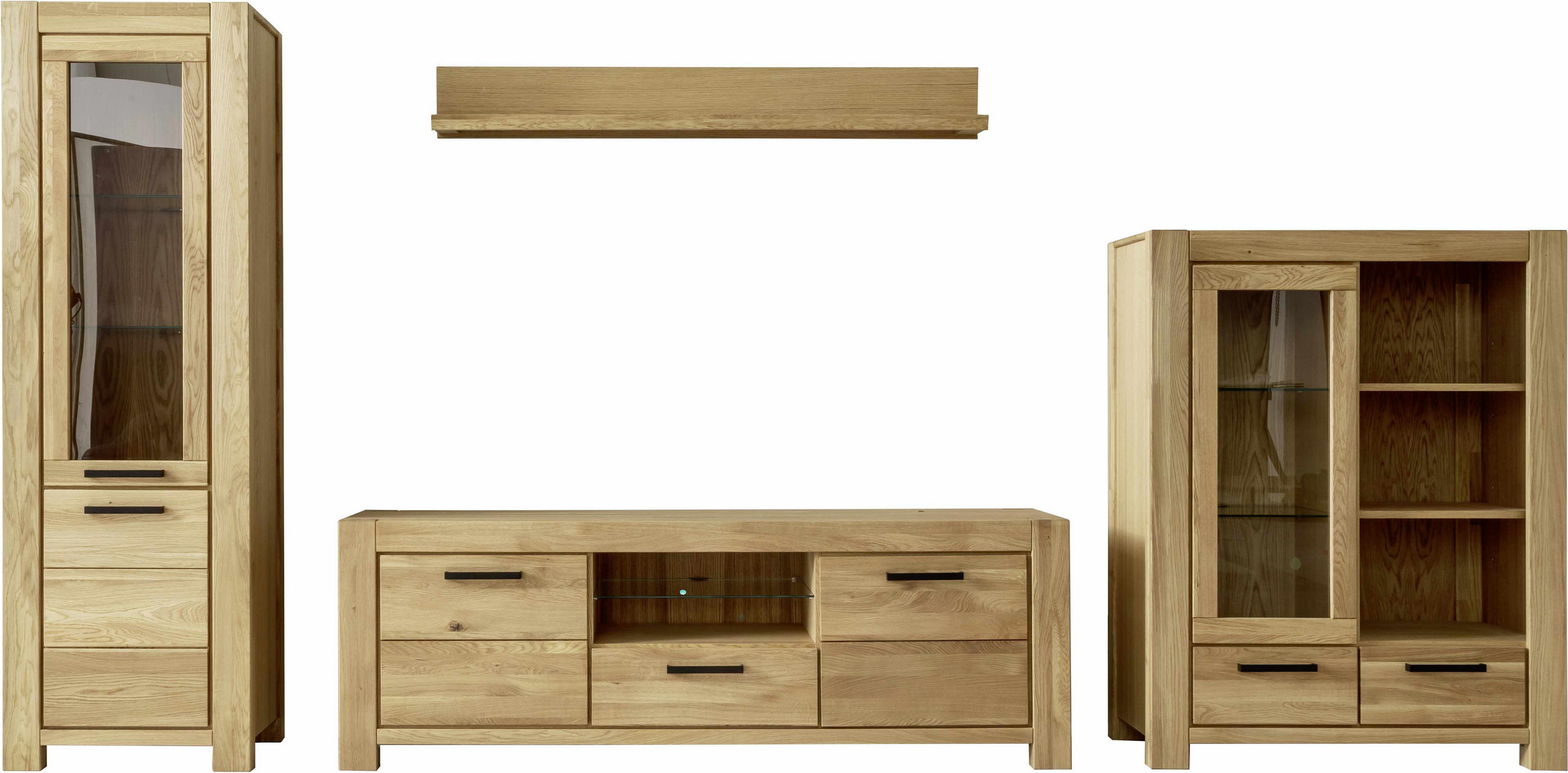 WOHNWAND  406/199/50 cm  in Wildeiche  - Wildeiche/Schwarz, Natur, Glas/Holz (406/199/50cm) - Carryhome