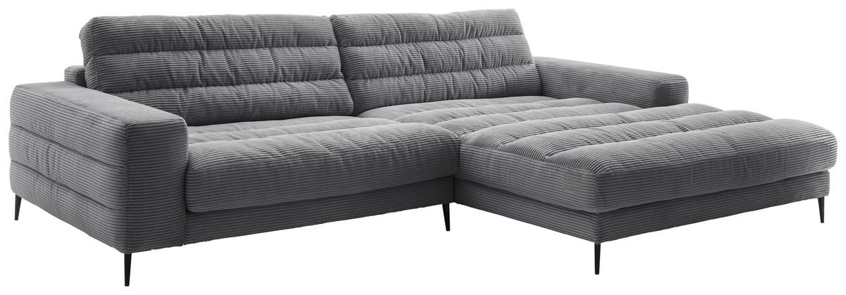 SEDEŽNA GARNITURA, rebrasti žamet temno siva  - temno siva/črna, Design, kovina/tekstil (296/207cm) - Pure Home Lifestyle