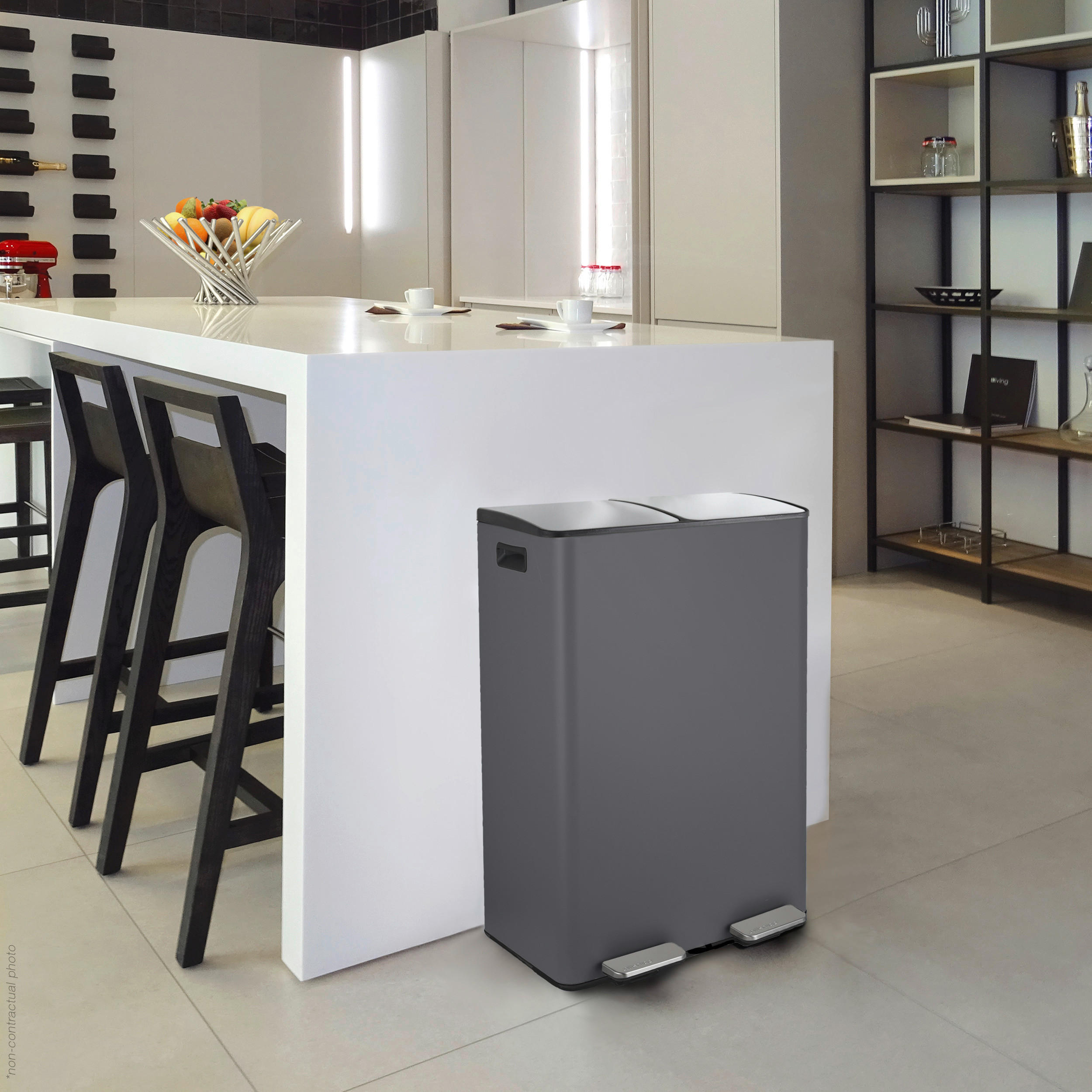 TRETEIMER 60 L  - Dunkelgrau/Schwarz, Basics, Kunststoff/Metall (45/30/71cm) - Spirella