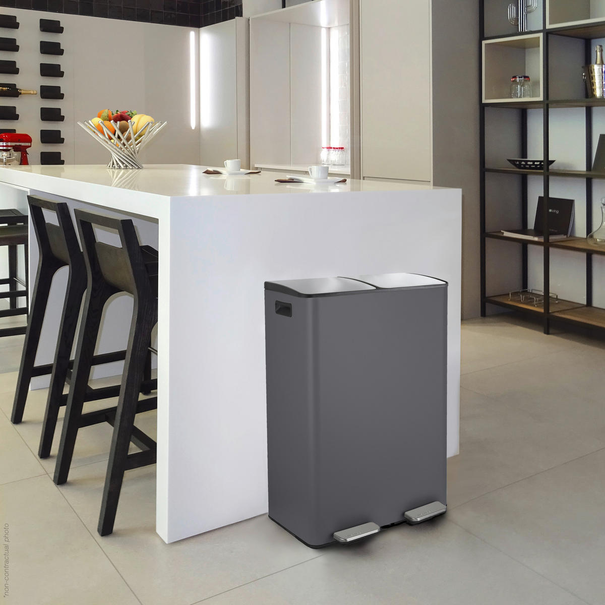 TRETEIMER 60 L  - Dunkelgrau/Schwarz, Basics, Kunststoff/Metall (45/30/71cm) - Spirella