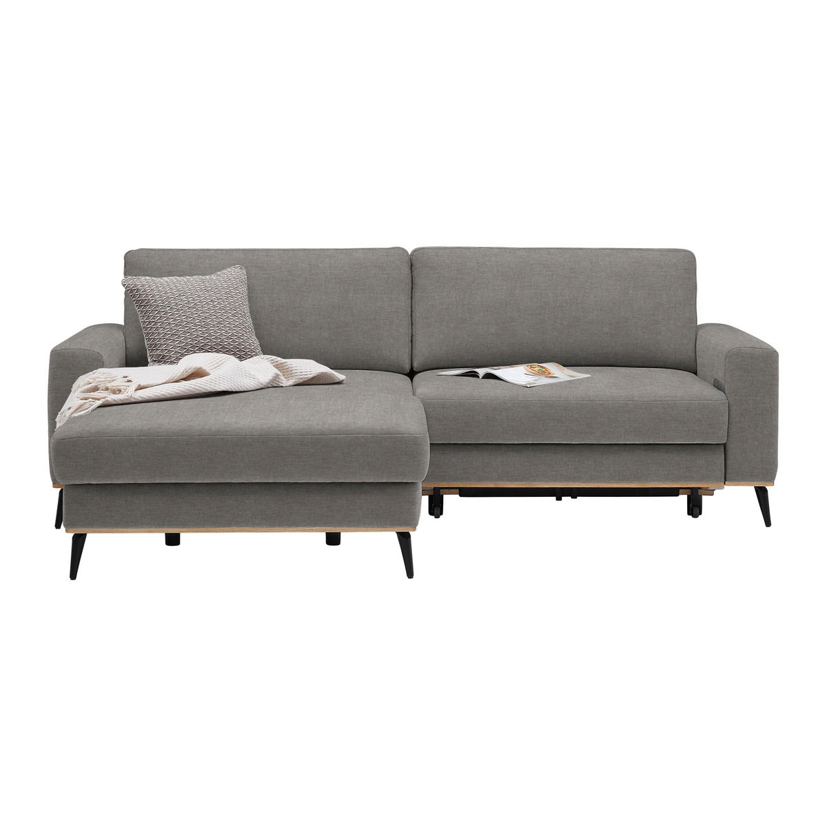 ECKSOFA in Chenille Taupe  - Taupe/Schwarz, Konventionell, Holz/Textil (167/234cm) - MID.YOU