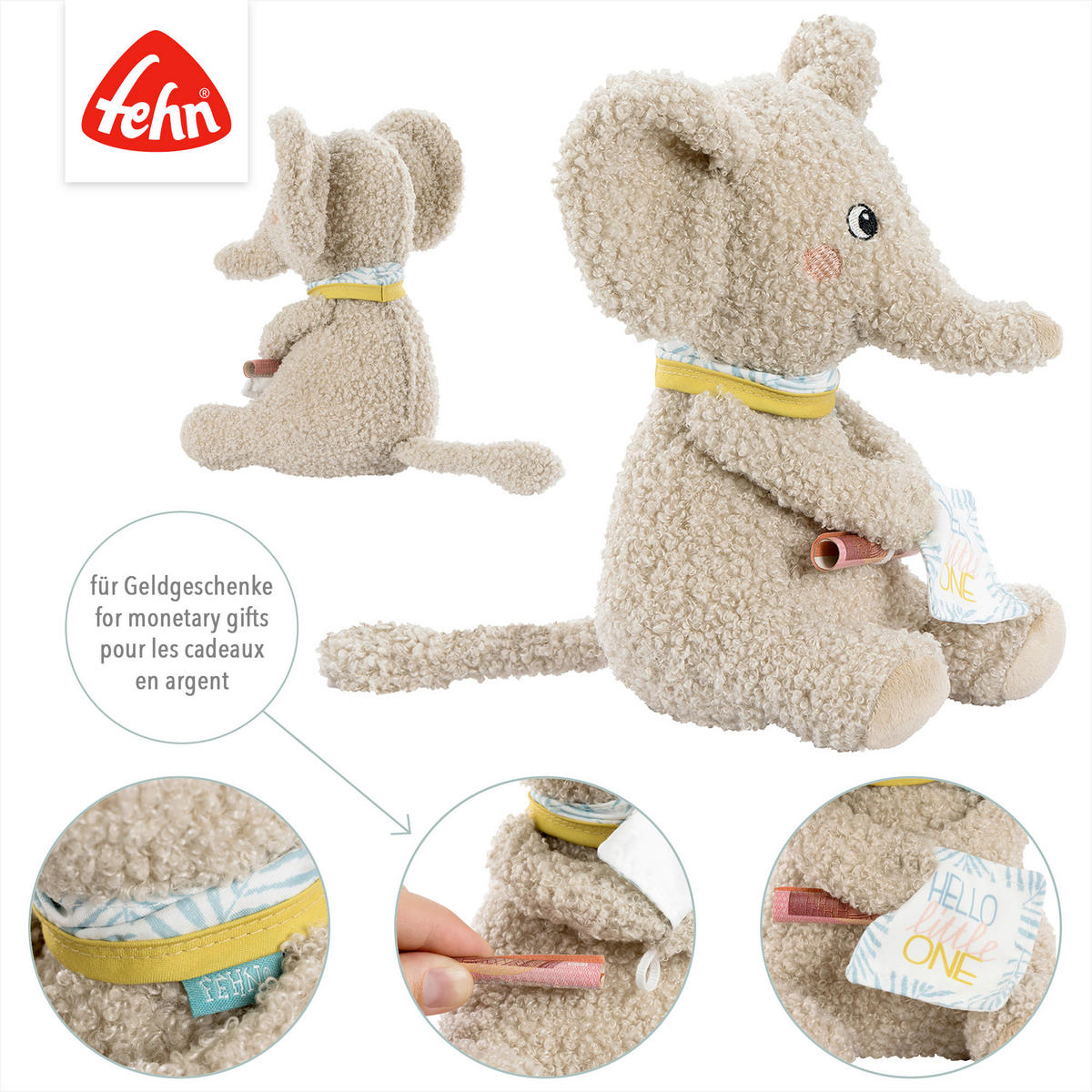 KUSCHELTIER Elefant Erik  - Hellgrau, Basics, Textil (24/19/12,4cm) - Fehn
