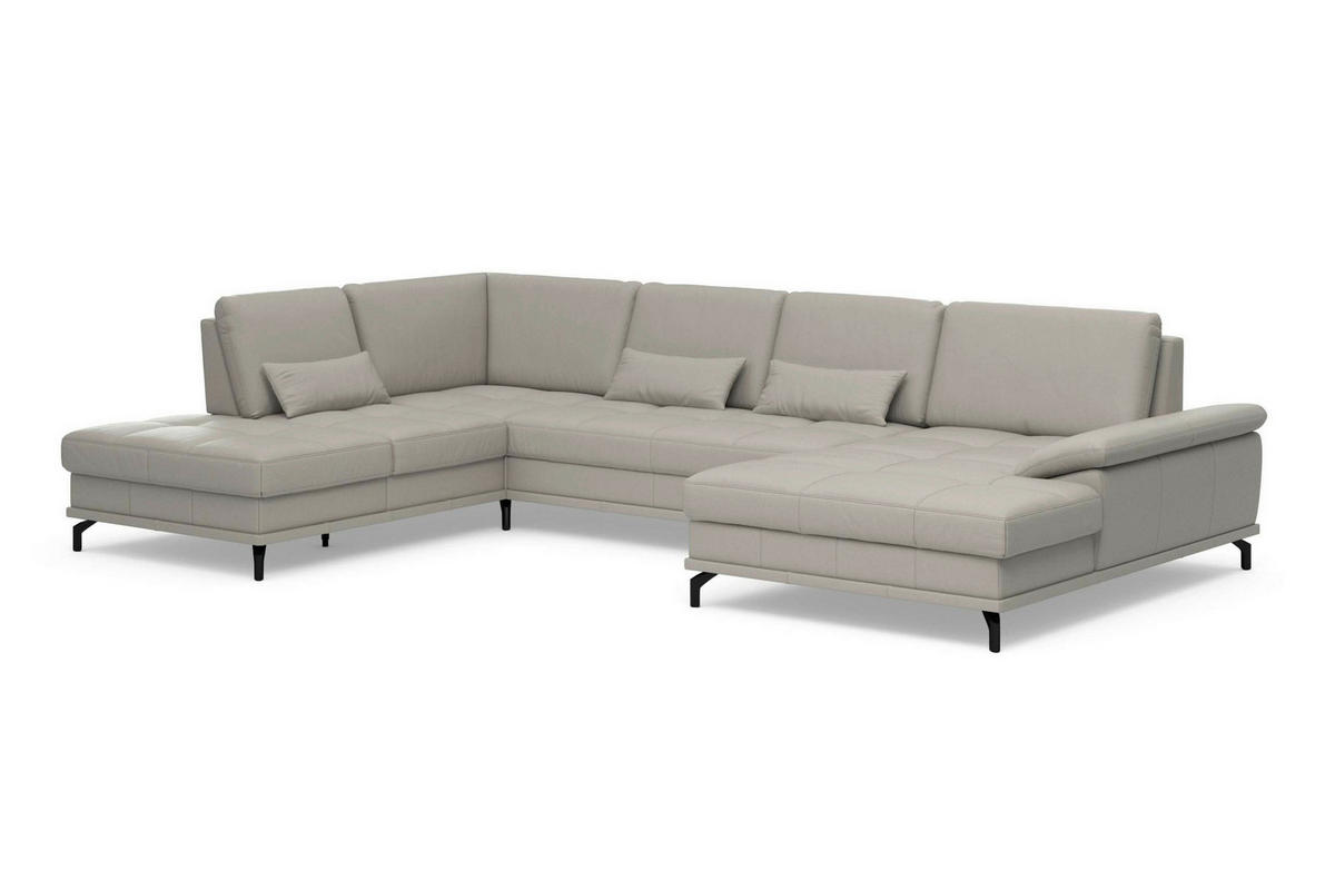 SEDACÍ SOUPRAVA, kůže, světle šedá - černá/světle šedá, Basics, kov/textil (223/363/176cm) - Sit & More