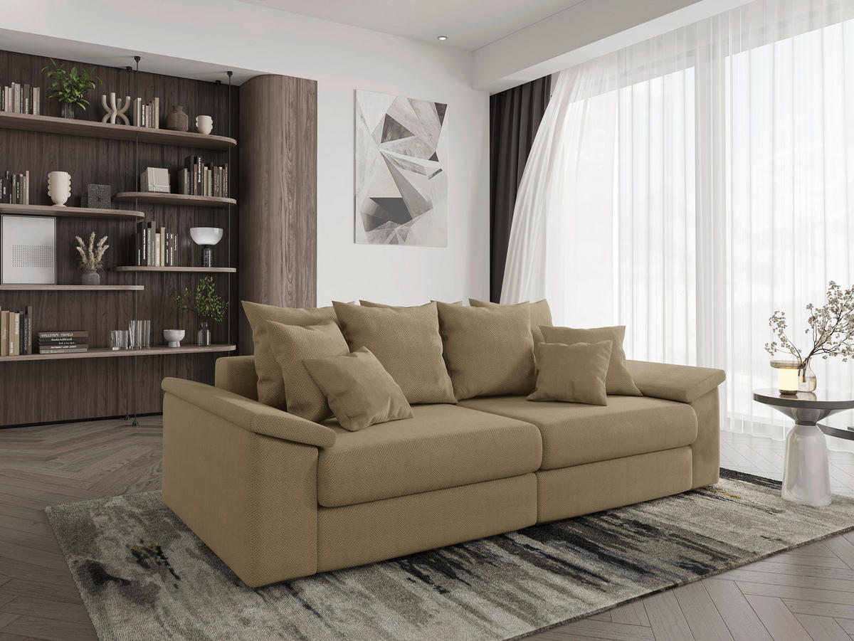 BIGSOFA TERMINI Velours, Webstoff Beige  - Beige/Naturfarben, Design, Holz/Textil (260/98/123cm) - MID.YOU
