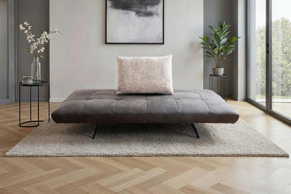 RÉCAMIERE  in Mikrofaser Braun, Cappuccino  - Schwarz/Braun, Design, Textil/Metall (210/105/115cm) - Moderano