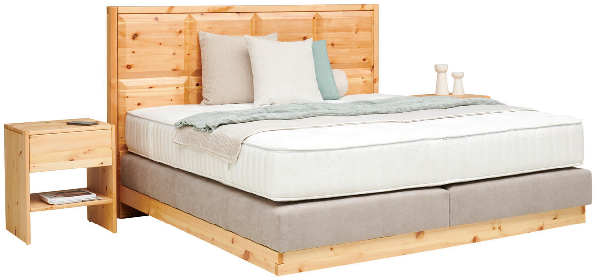 BOXSPRINGBETT 160/200 cm  in Zirbelkieferfarben, Greige  - Greige/Zirbelkieferfarben, Natur, Holz/Textil (160/200cm) - Valnatura