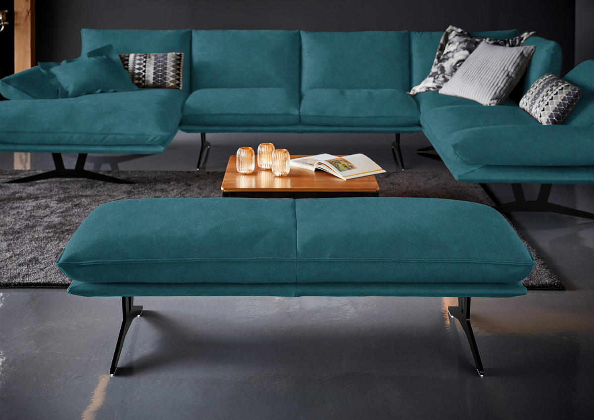 WOHNLANDSCHAFT in Echtleder Petrol  - Petrol/Schwarz, Natur, Leder/Metall (155/359/217cm) - Dieter Knoll