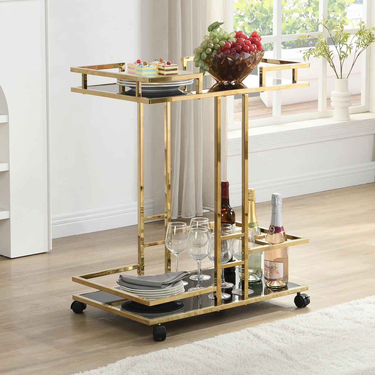 SERVIERWAGEN in Goldfarben  - Goldfarben, Design, Glas/Kunststoff (67,5/43/83,5cm) - MID.YOU