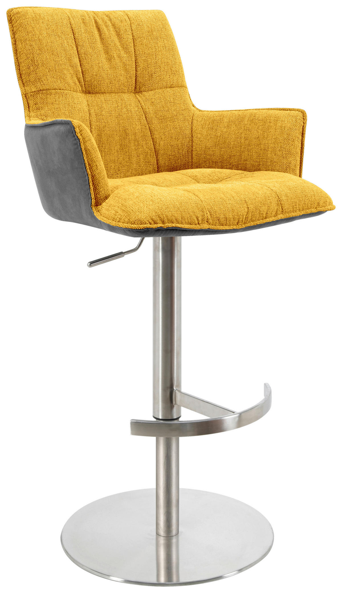BARHOCKER in Holz, Metall, Textil Gelb, Schwarz, Edelstahlfarben  - Edelstahlfarben/Gelb, Design, Holz/Textil (56/100/56cm) - Novel