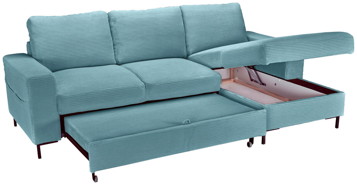 ECKSOFA Türkis Cord  - Türkis/Schwarz, KONVENTIONELL, Textil/Metall (240/150cm) - Carryhome