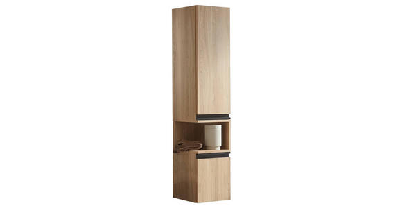 MIDISCHRANK 30/144/30 cm  - Eichefarben/Schwarz, Design, Glas/Holzwerkstoff (30/144/30cm) - Novel