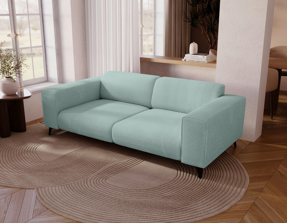 2-SITZER-SOFA Cord Salbeigrün  - Salbeigrün/Schwarz, KONVENTIONELL, Textil/Metall (207/75/104cm) - Carryhome