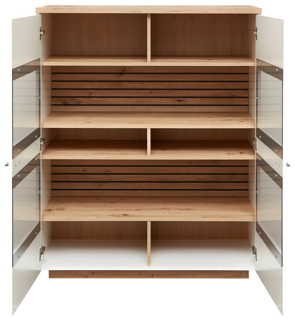 VYSOKÁ KOMODA, biela, dub artisan, 110/136/40 cm - biela/antracitová, Design, kov/kompozitné drevo (110/136/40cm) - Stylife