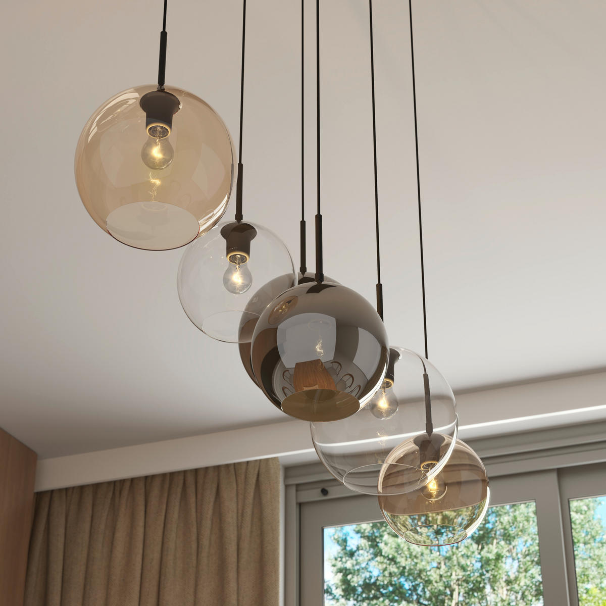 HÄNGELEUCHTE Amelie 97,5/42,5/150 cm   - Klar/Bernsteinfarben, Basics, Glas/Metall (97,5/42,5/150cm) - Novel