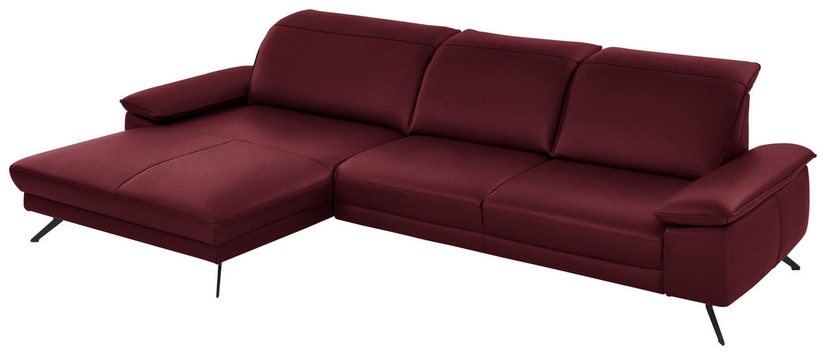 ECKSOFA in Echtleder Weinrot  - Weinrot/Schwarz, Design, Leder/Metall (193/328cm) - Dieter Knoll