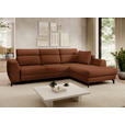 ECKSOFA Cognac Chenille  inkl. Zierkissen, Bettkasten, Schlaffunktion, Rücken echt, Kopfteilverstellung, Liegefläche im Originalstoff  - Cognac/Schwarz, KONVENTIONELL, Textil/Metall (266/185cm) - Carryhome