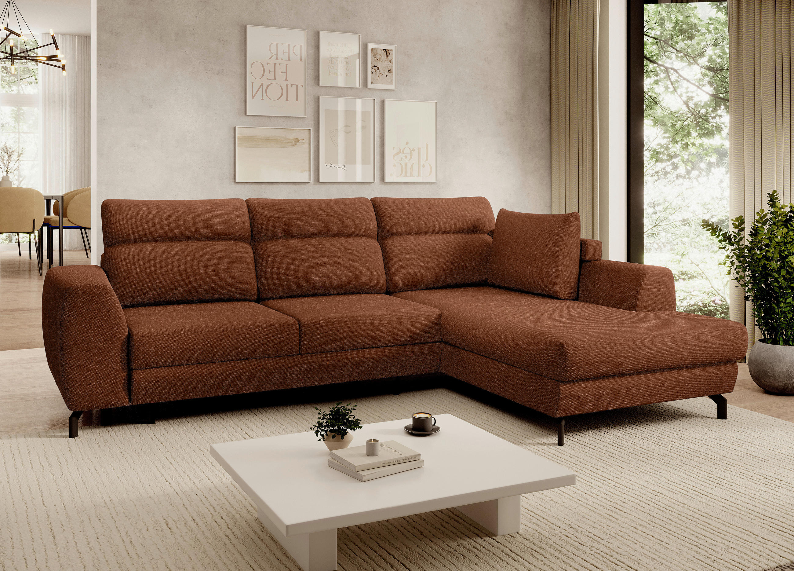 ECKSOFA Cognac Chenille  - Cognac/Schwarz, KONVENTIONELL, Textil/Metall (240/185cm) - Carryhome