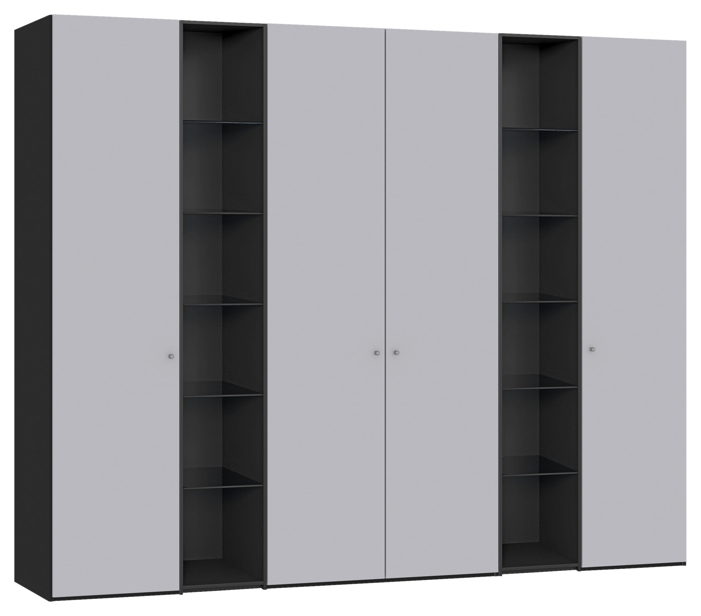 DREHTÜRENSCHRANK 280/220/59 cm 4-türig Schwarz, Hellgrau  - Silberfarben/Hellgrau, Design, Glas/Holzwerkstoff (280/220/59cm) - Jutzler