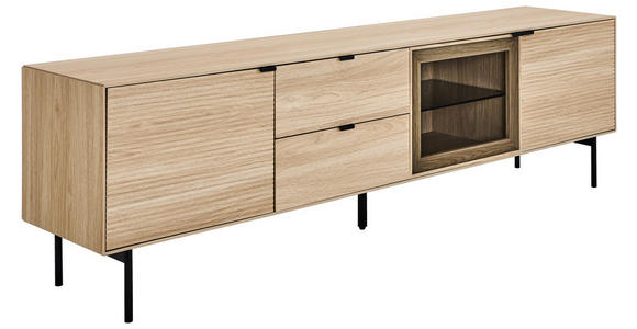 LOWBOARD  200/58/40 cm  - Eichefarben/Schwarz, KONVENTIONELL, Glas/Holzwerkstoff (200/58/40cm) - Xora