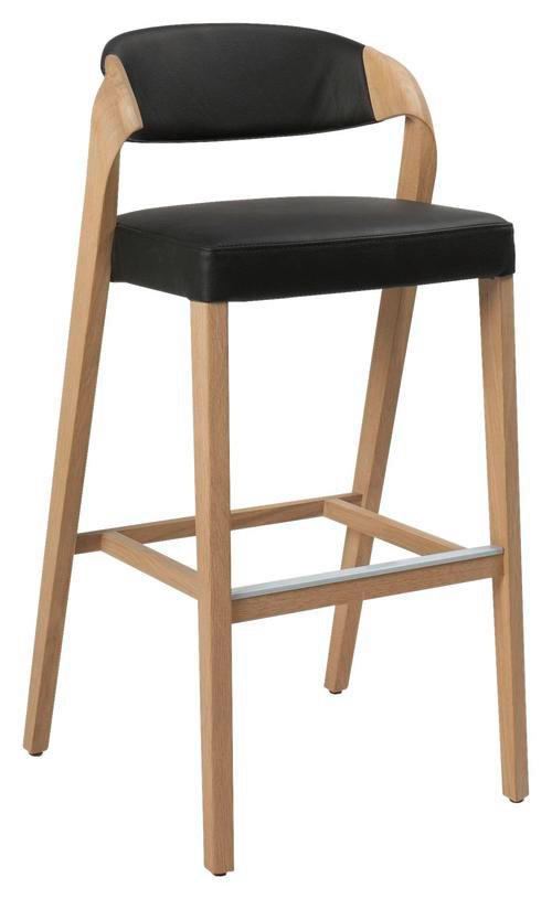 BARHOCKER in Holz, Leder Schwarz, Eichefarben  - Eichefarben/Schwarz, Design, Leder/Holz (52/103/51,5cm) - Voglauer