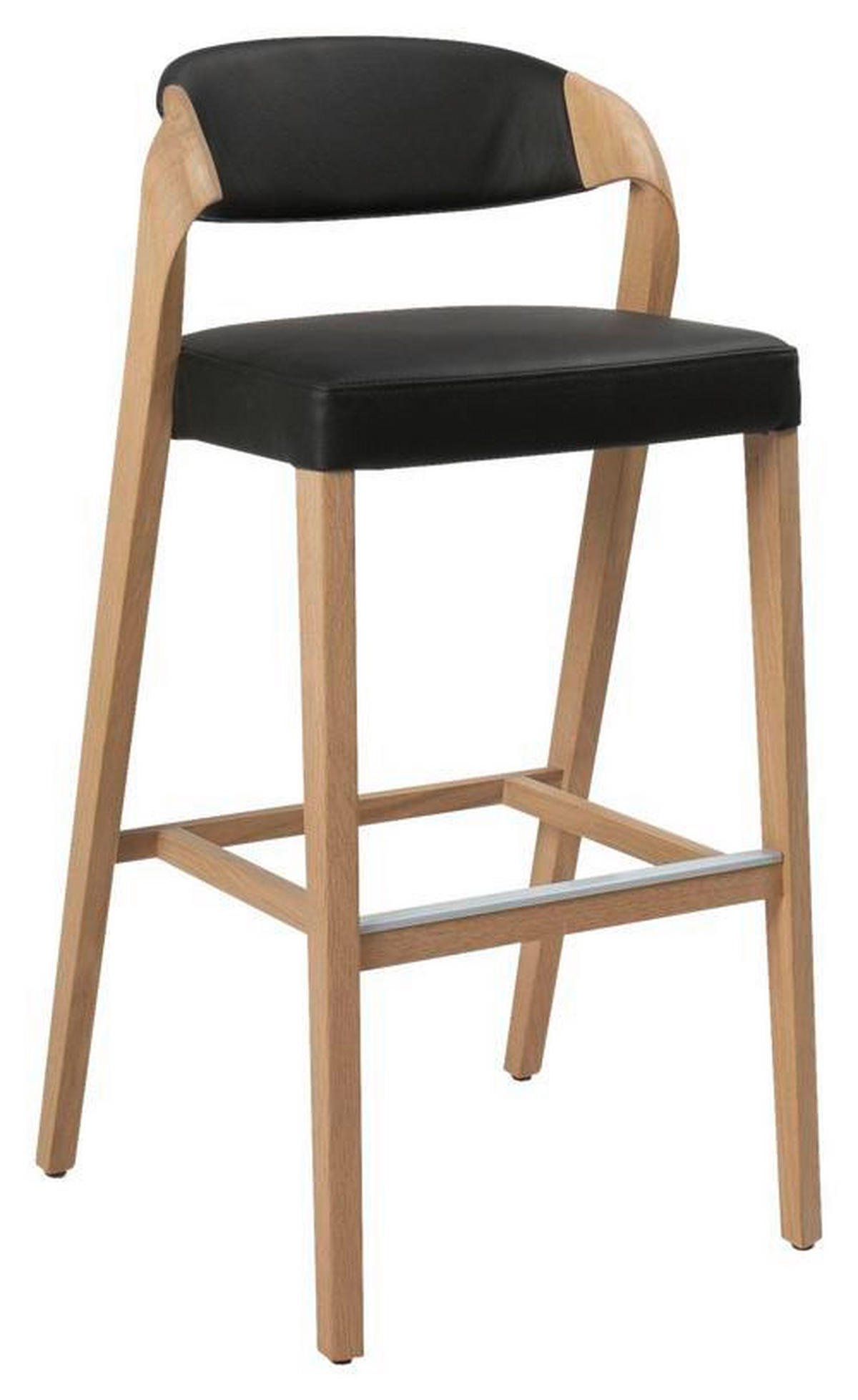 BARHOCKER Echtleder Schwarz, Eichefarben Eiche massiv Lederauswahl, Stoffauswahl  - Eichefarben/Schwarz, Design, Leder/Holz (52/103/51,5cm) - Voglauer