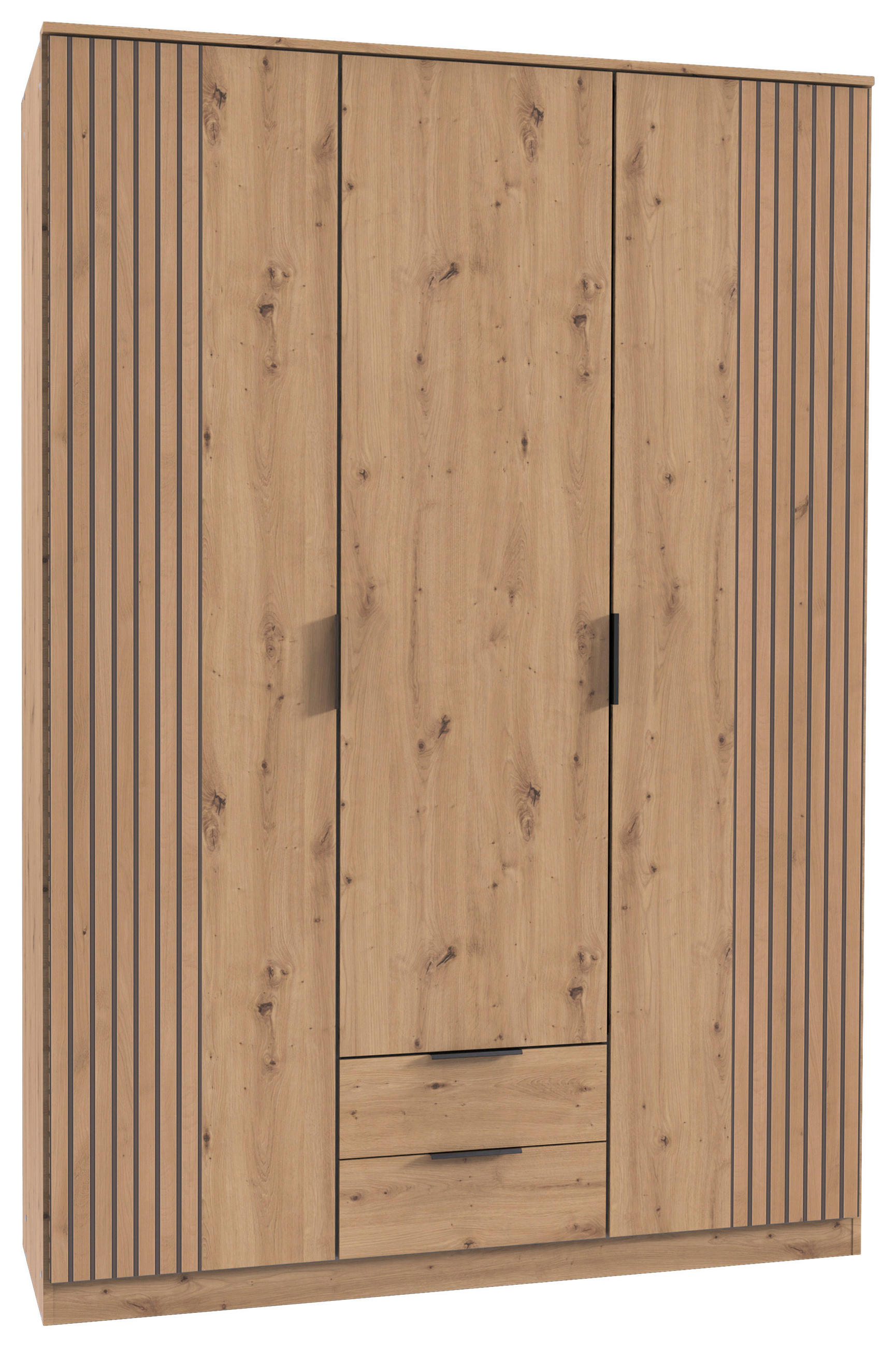 KLEIDERSCHRANK 3-türig Eiche Artisan  - Schwarz/Eiche Artisan, KONVENTIONELL, Holzwerkstoff/Metall (135/199/58cm) - Boxxx