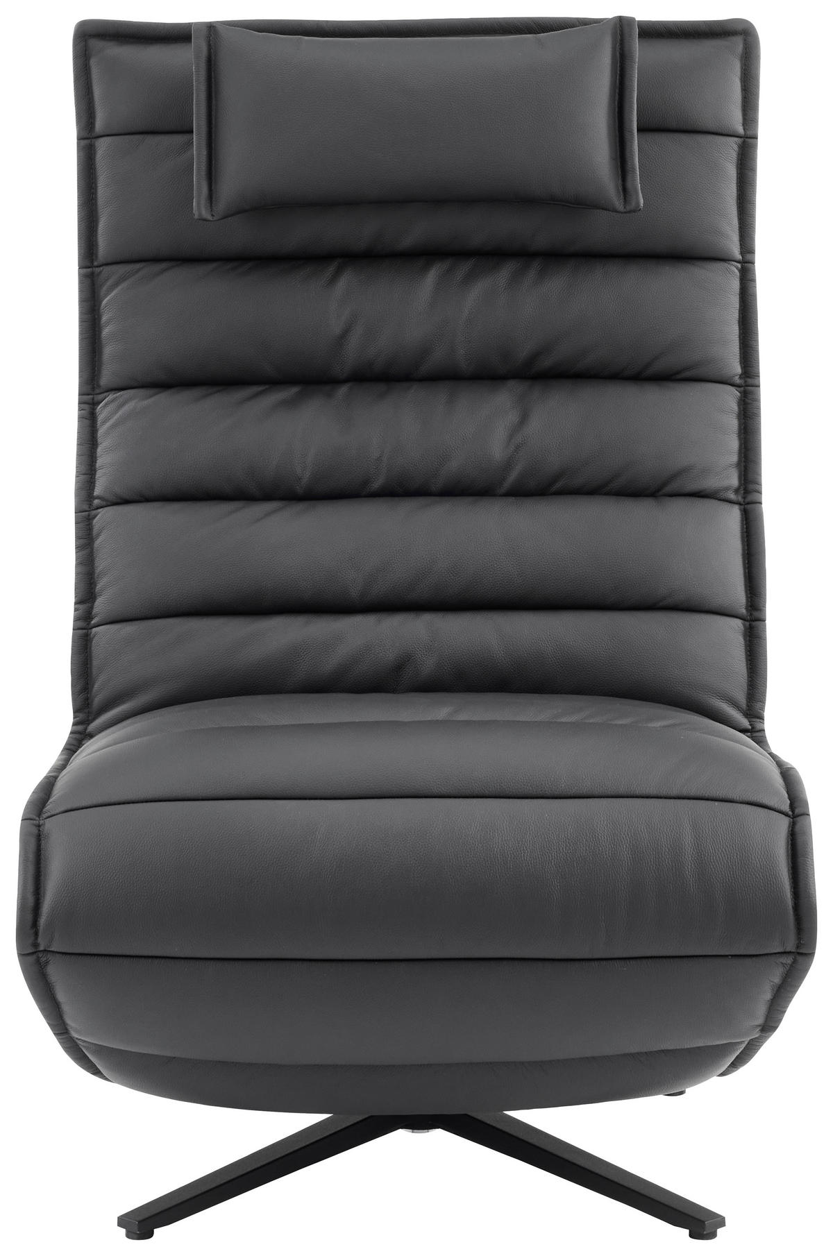 RELAXSESSEL Lederlook Echtleder Relaxfunktion, Fußteilverstellung, Nackenkissen    - Schwarz, Design, Leder/Textil (68/108/84cm) - Stylife