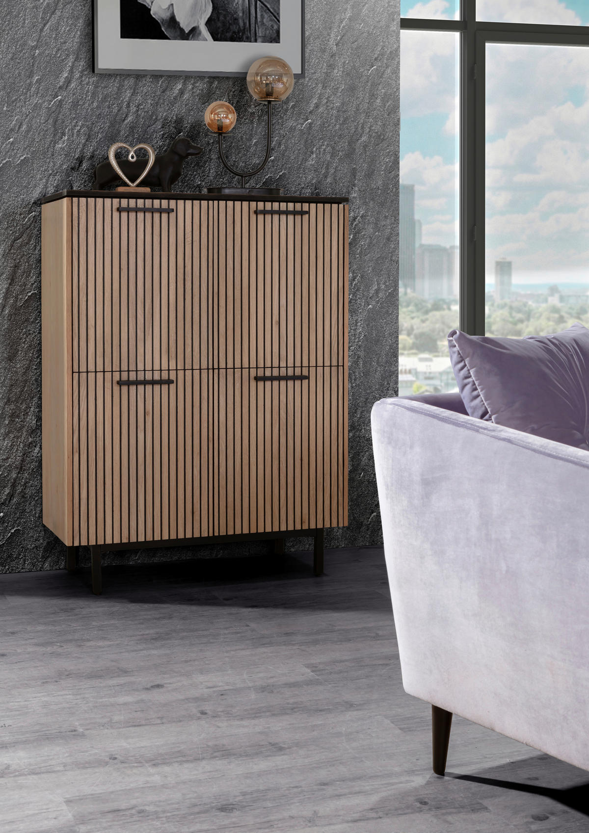 HIGHBOARD  90/120/43 cm  - Eichefarben/Schwarz, Trend, Holzwerkstoff/Metall (90/120/43cm) - Carryhome