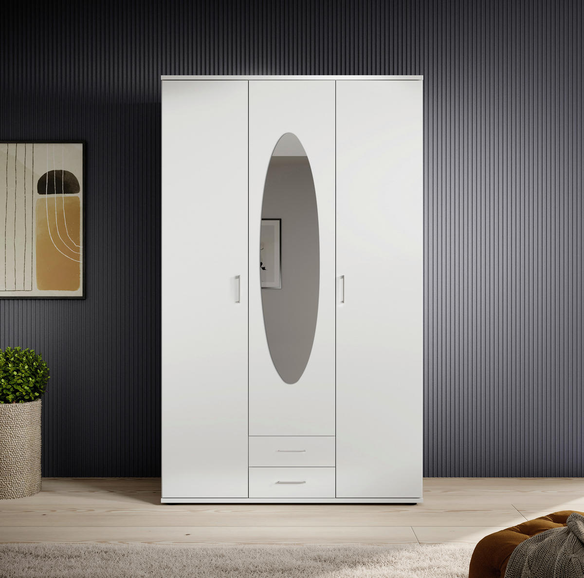 OMARA ZA OBLAČILA, bela  - bela/barve aluminija, Konvencionalno, umetna masa/steklo (120/195/55cm) - Carryhome