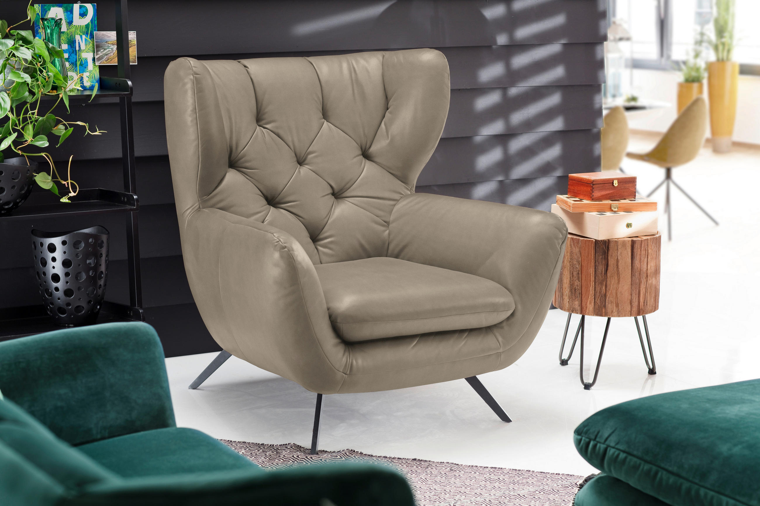 CHESTERFIELD-SESSEL Mikrofaser Taupe  - Taupe/Schwarz, Design, Textil/Metall (100/106/95cm) - Pure Home Lifestyle