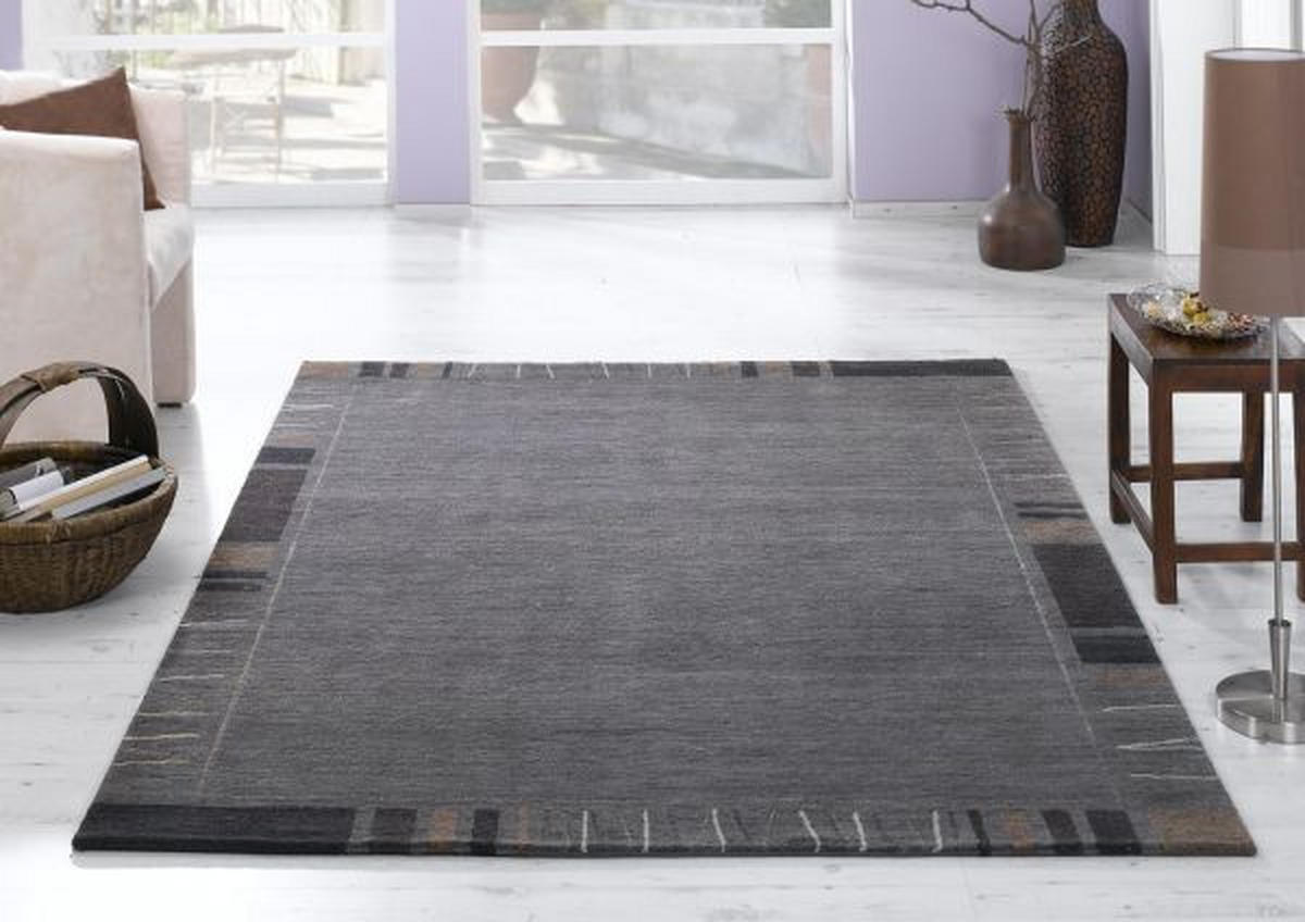 WOLLTEPPICH Wohnzimmer 90/160 cm Sena Silk Mata Dunkelgrau rechteckig  - Dunkelgrau, Basics, Textil (90/160cm) - Cazaris