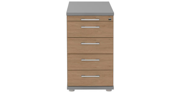 ANSTELLCONTAINER Alufarben, Eichefarben, Grau  - Eichefarben/Alufarben, KONVENTIONELL, Holzwerkstoff/Metall (43/72-80/80cm) - Moderano