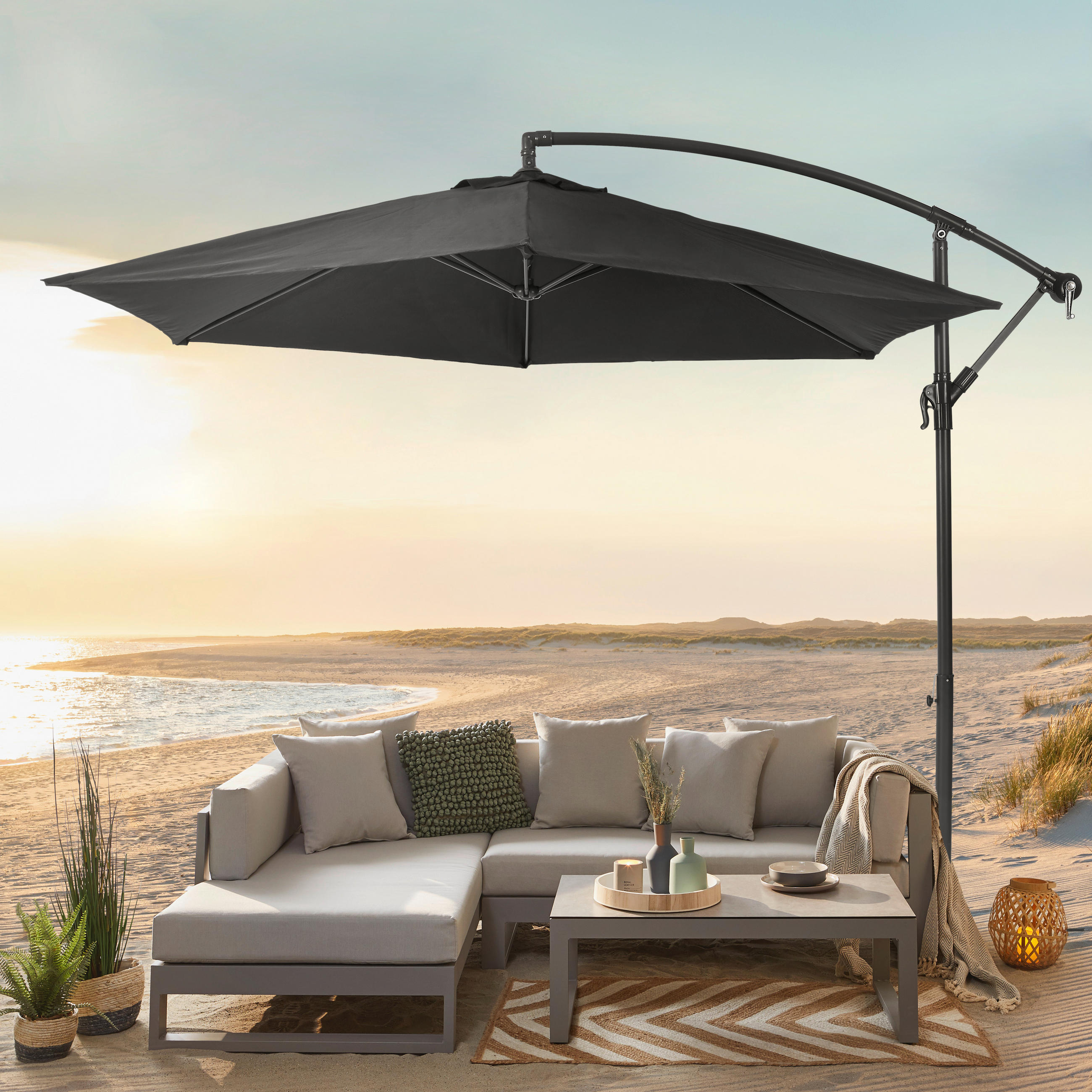 Habitat Et Jardin Ampelschirm Sun 3 – 3x3 M, Schwarz, Aluminiumgestell, Polyester 200 G/m²