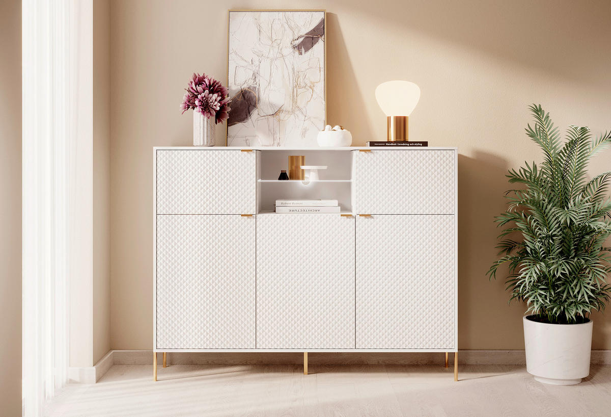 SIDEBOARD  in 154/125,9/42 cm  - Goldfarben/Weiß, Design, Glas/Holzwerkstoff (154/125,9/42cm) - MID.YOU