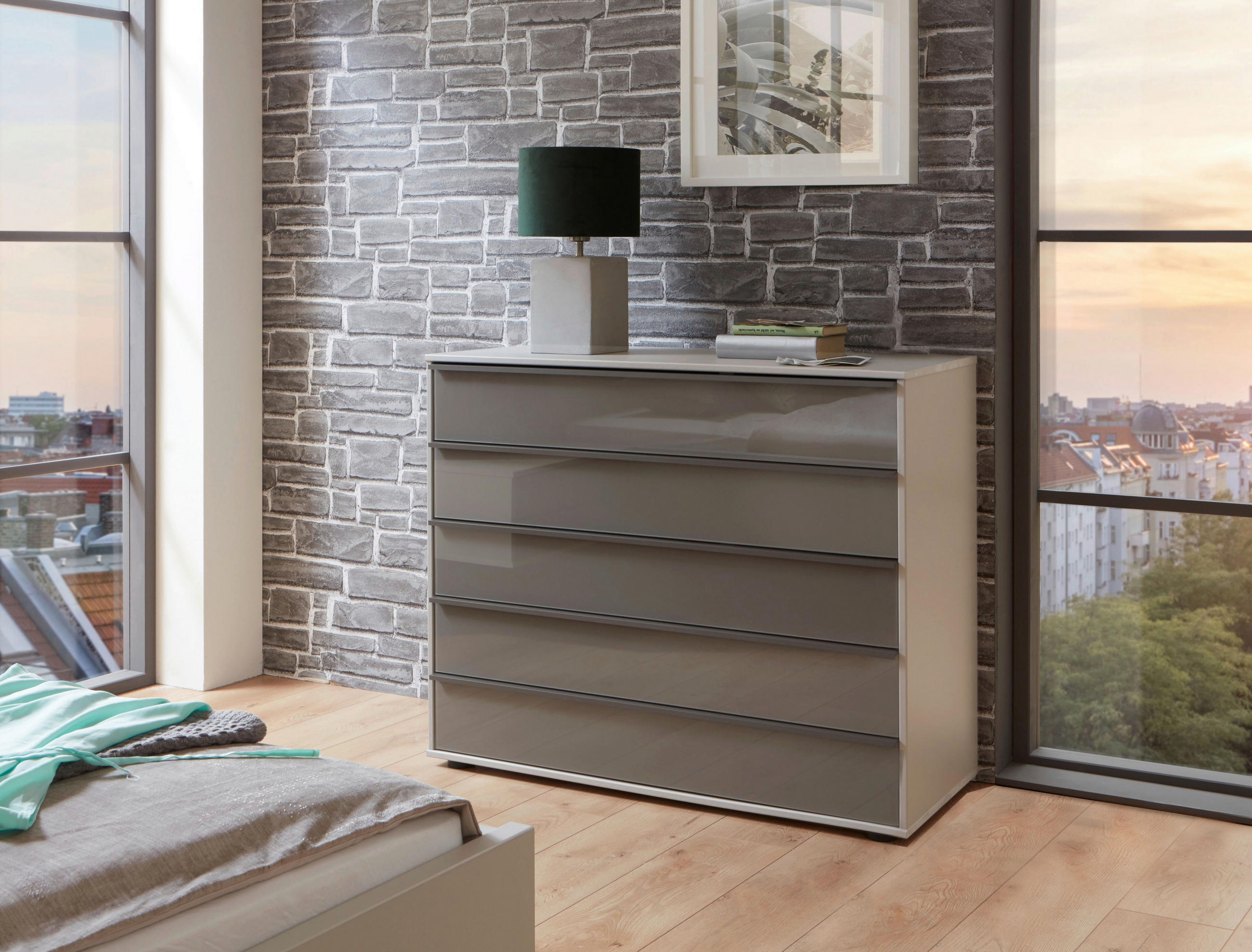 KOMODA, rjava, siva  - črna/siva, Design, kovina/steklo (80/86/43cm) - Dieter Knoll