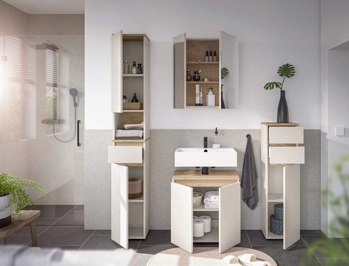 WASCHBECKENUNTERSCHRANK 60/60/38 cm  - Kaschmir/Eichefarben, Design, Holzwerkstoff/Kunststoff (60/60/38cm) - home24