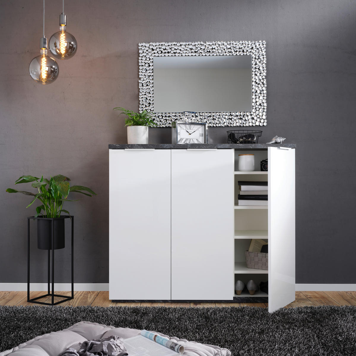 OMARA ZA ČEVLJE barve hrasta, bela - barve hrasta/bela, Moderno, kovina/leseni material (120/102,3/35cm) - Carryhome